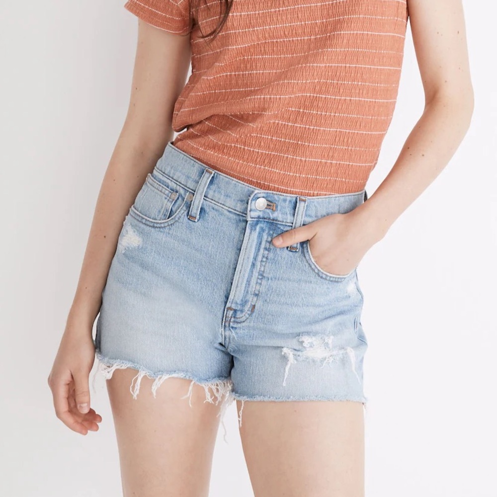 Madewell Light Wash The Perfect Jean Short 31 Destroyed High Rise Raw Hem Casual